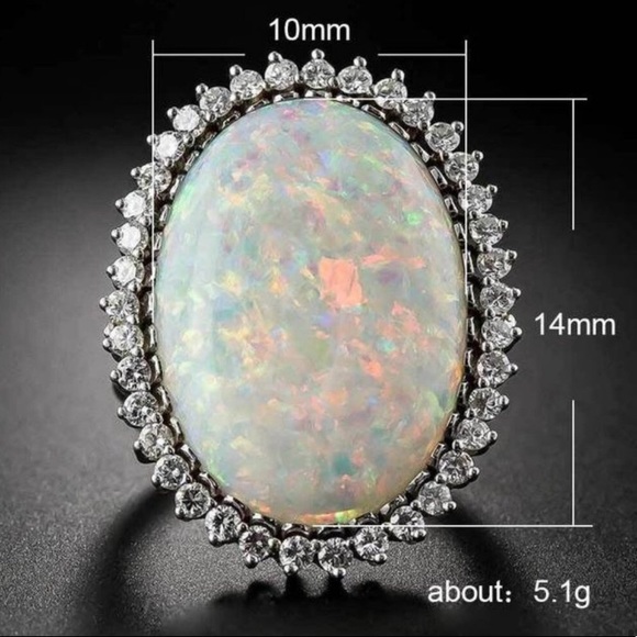 NWOT Faux Opal and CZ, 925 Sterling Silver Ring - Picture 2 of 4